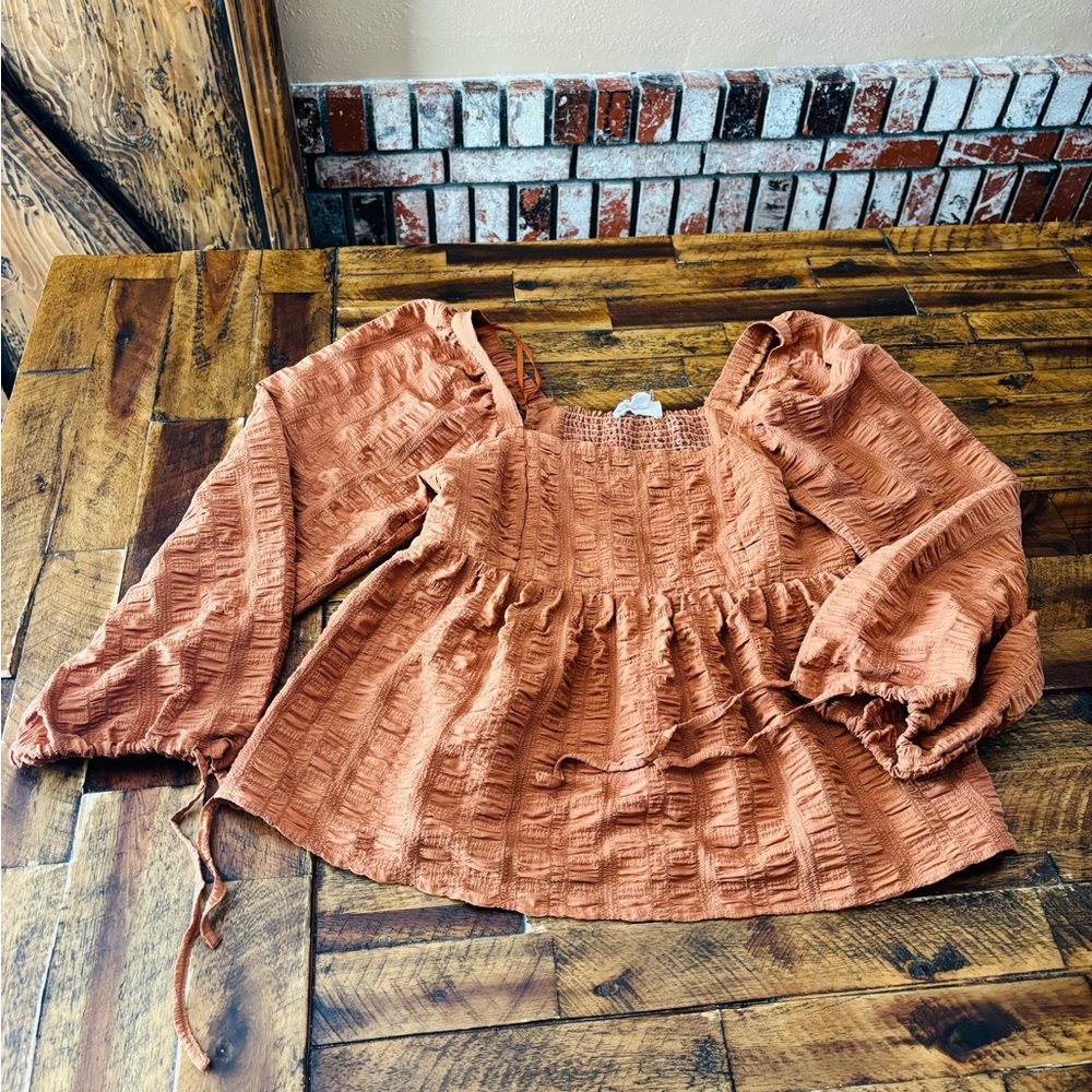 Love Riche Rust Textured Blouse - Picture 1 of 5